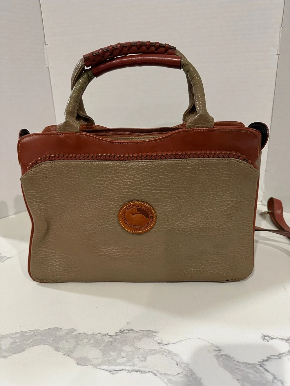 Dooney & Bourke Tan and Rust Two-Tone Leather Satchel